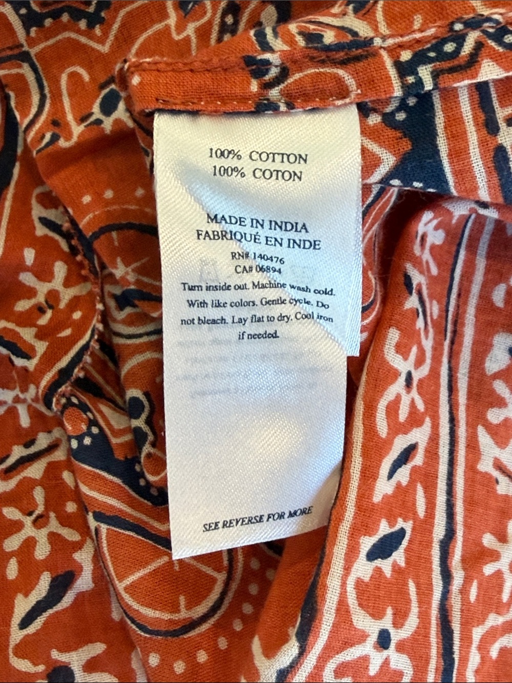 Faherty Orange Printed Tie-Neck Flutter Sleeve Top - Picture 4 of 4